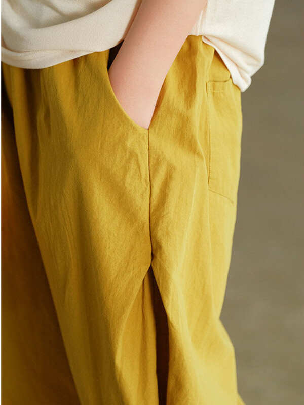 Pantalones bombachos de algodón para mujer, pantalón holgado, informal, elástico, de cintura alta, sencillo y cómodo, color negro, novedad de 2024