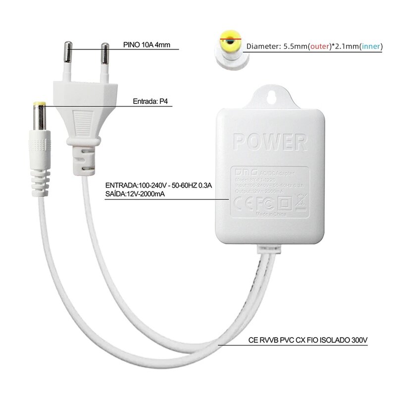 Power Supply For PTZ Camera AC 100-240V Input DC 12V 2A Output EU Plug Power Adapter Charger For Wifi CCTV Security IP Camera