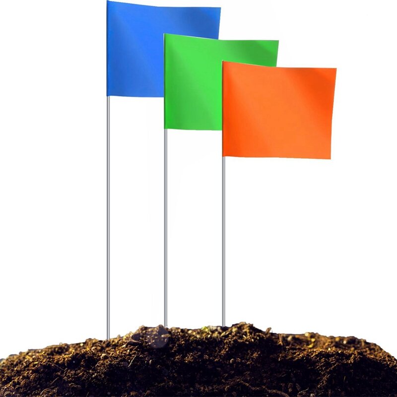 100 Pak bendera penanda, bendera penanda untuk rumput, 15X4X5 inci gulungan lanskap, bendera irigasi, bendera rumput, penanda halaman mudah digunakan