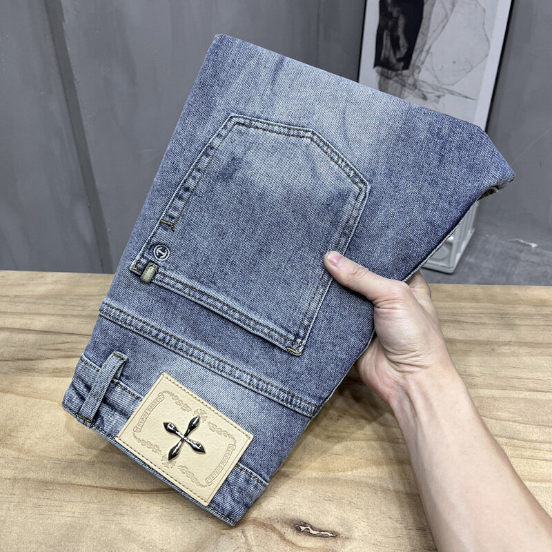 Elastic soft denim shorts men's fashionable high-end trendy scratch casual all-match Street summer thin cropped pants