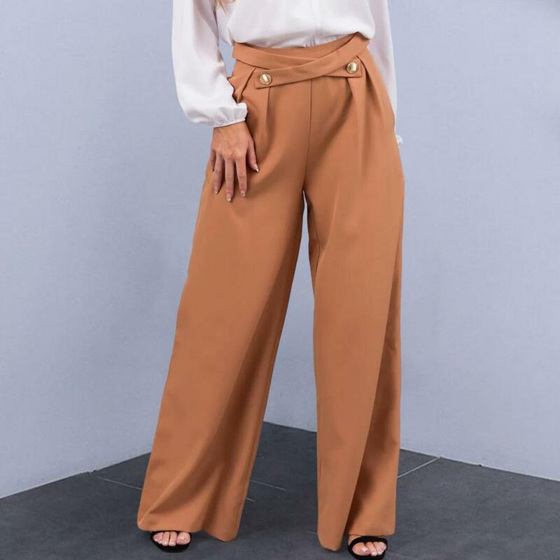 Casualowe spodnie luźny krój z wysokim stanem szerokie nogawki spodnie dla kobiet z głębokim kroczem miękka oddychająca tkanina zwykłe długie spodnie dla pań