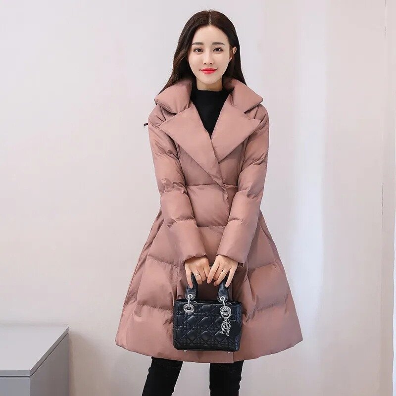 Casaco acolchoado longo para mulheres, jaqueta puffer, parka grossa e quente, roupa de neve, outwear de inverno, moda coreana, novo, 2023