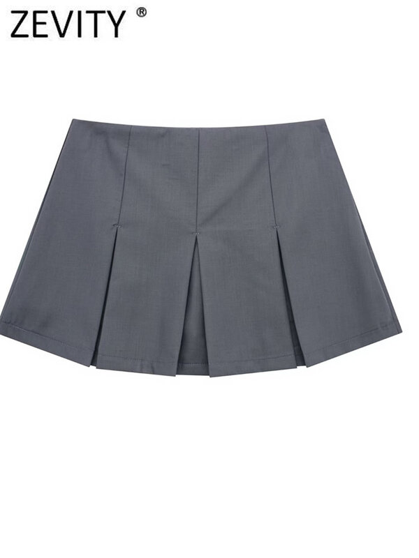 ZEVITY – jupe-short Slim taille haute pour femme, avec plis larges, fermeture éclair sur le côté, pantalon Chic, P2576