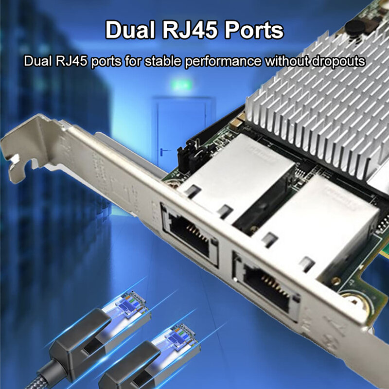 Адаптер Ethernet PCIE X8 с двумя портами RJ45, 10 Гб/с, для Windows/Linux/Vista