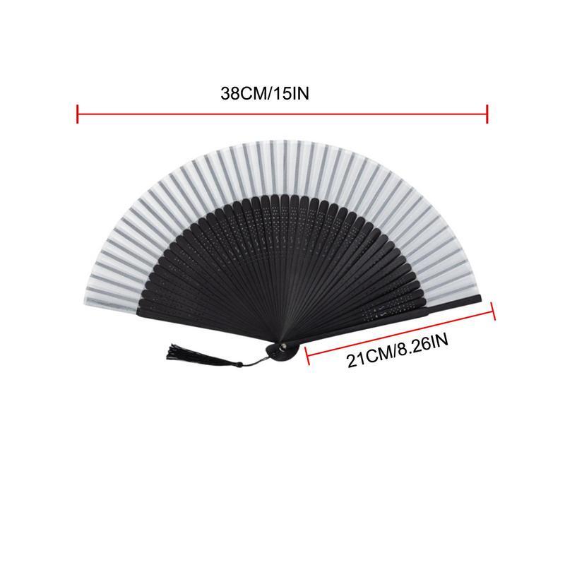 Small Folding Hand Fan Silk Fabric Handheld Fans With Tassel Foldable Vintage Hollowed Fringe Hand Fan For Wall Decoration