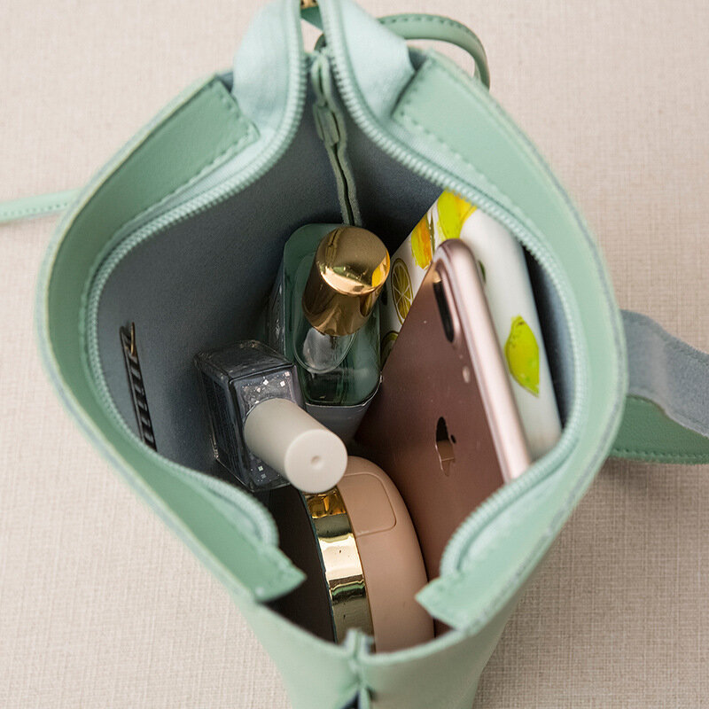 المرأة حقيبة دلو صغير بسيط موضة بلون صغير الطازجة Crossbody حقائب الهاتف عادية حمل حقيبة تسوق الإناث