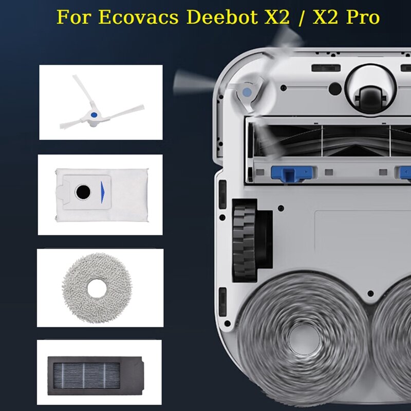 مجموعة ملحقات مكنسة كهربائية روبوت ، فلتر فرشاة جانبية رئيسية ، كيس غبار ، ممسحة لـ Ecovacs Deebot ، Deebot X2 ، X2 ، Omni ، X2 Pro ، DEX86