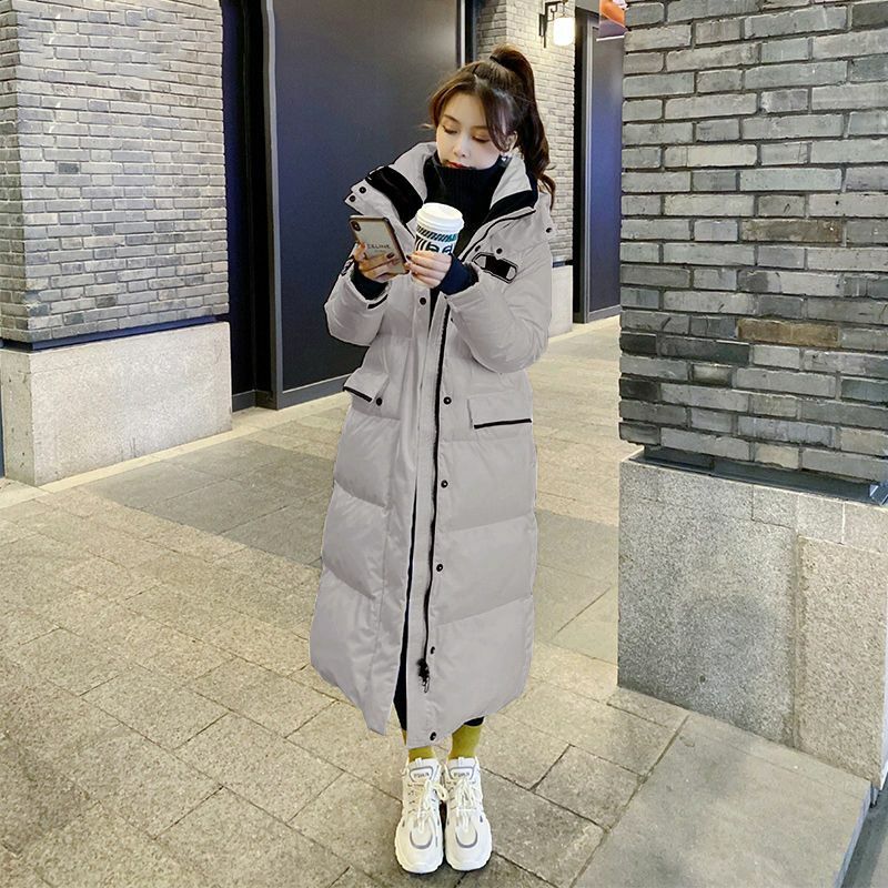 Fem-Chaqueta de plumón para mujer, abrigo holgado de marca con capucha, de longitud media y larga, de invierno, 2023