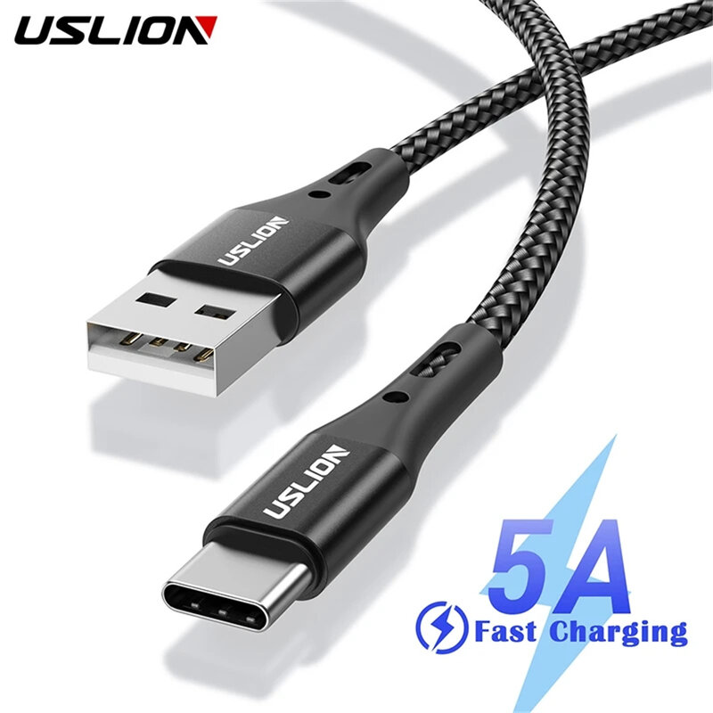 USB Type C кабель для передачи данных USLION 5A для Samsung S10, S20, Xiaomi Mi 11, кабель типа C, зарядное устройство USB C, быстрая зарядка, зарядное устройство