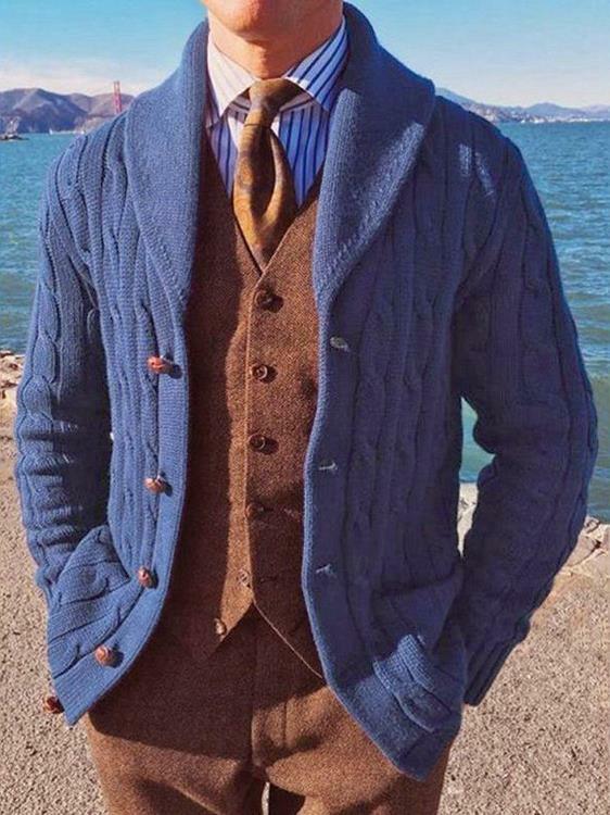 Slim Fit LapeL Blue Knitted Jacket