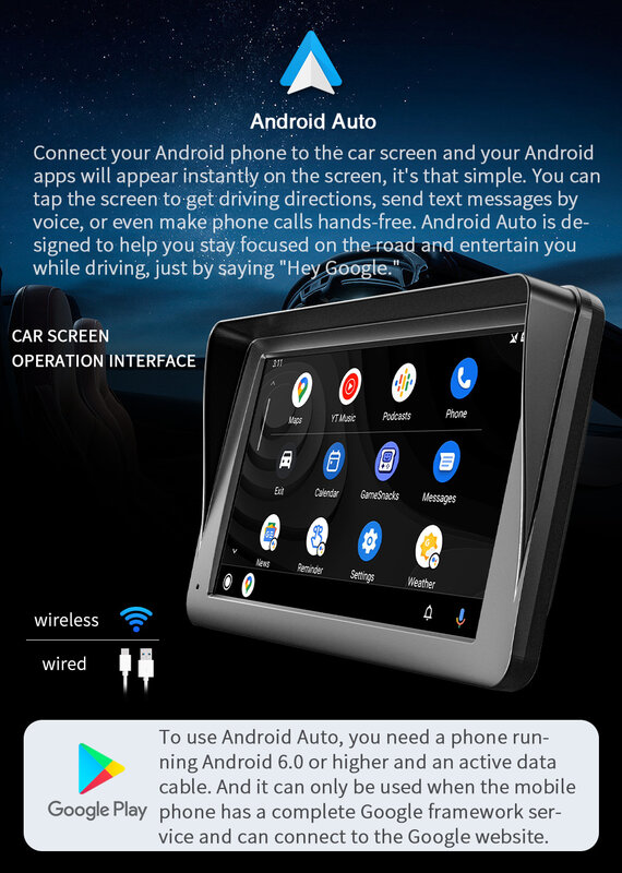 Lettore Video multimediale universale da 7 pollici per autoradio Wireless Carplay e visiera parasole per Touch Screen Auto Android Wireless 5300