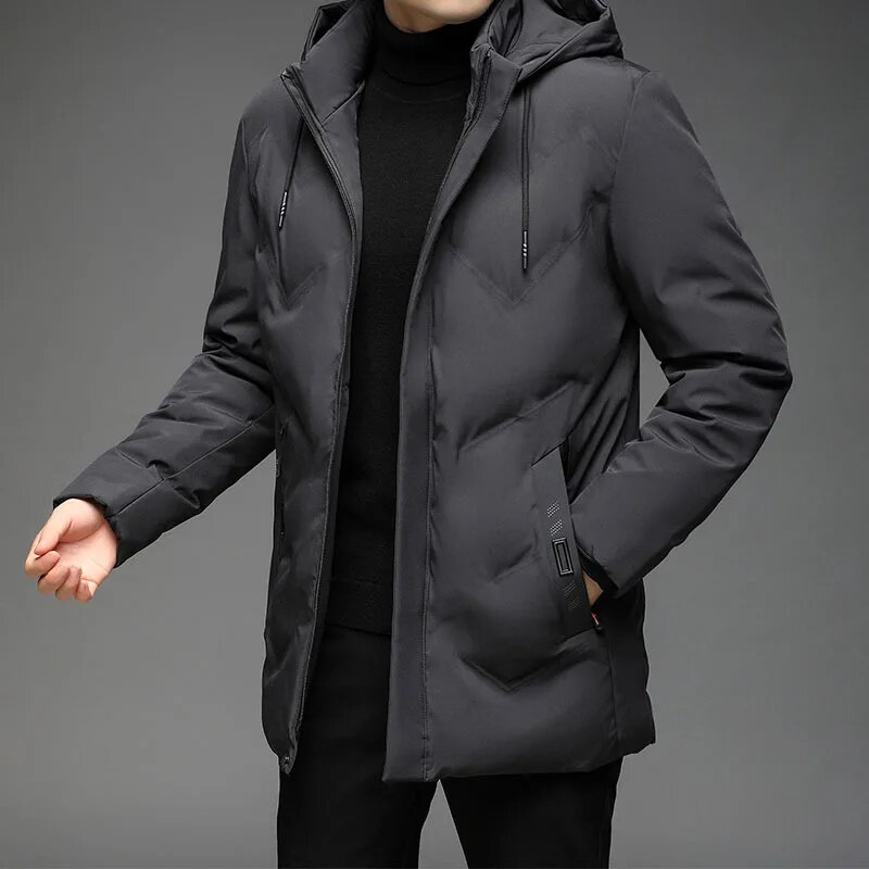 Jaqueta masculina com capuz acolchoado de algodão, Parkas slim, corta-vento casual, casaco monocromático, grosso, quente, inverno, 2024 s
