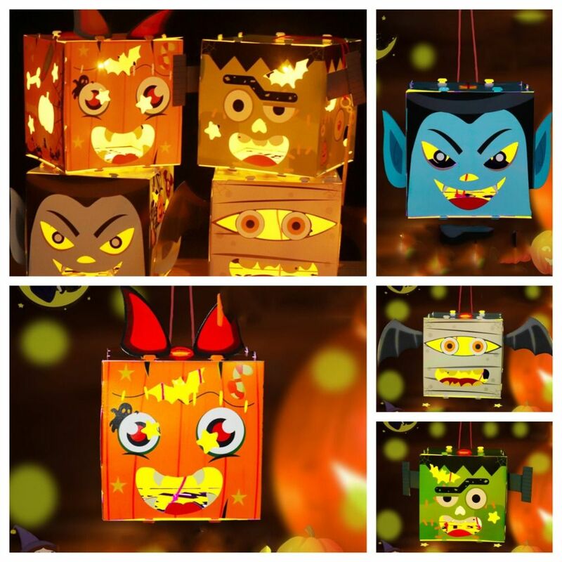 Luminous Halloween Pumpkin Lantern, DIY Funny Ghost Lantern, Handmade Festival Party Decoração, Luz LED