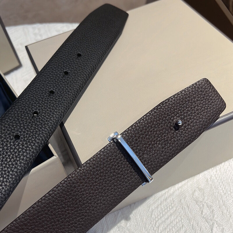 Cinturón Reversible de cuero de grano completo para hombre, accesorios de negocios con hebilla en T de lujo, supertextura, 38mm, 100 ~ 125cm