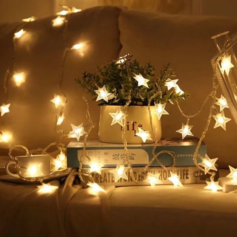 1pc albero di natale stelle LED String Lights Banner decorazione natalizia 2023 per la casa Navidad Xmas Tree Decor Fairy Light Pendant