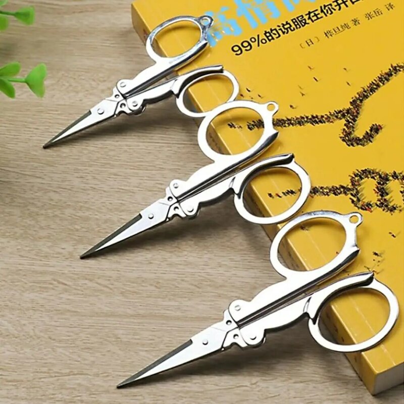 Stainless Steel Foldable Scissors New Mini Compact Pocket Scissor Silver Craft Scissor Travel