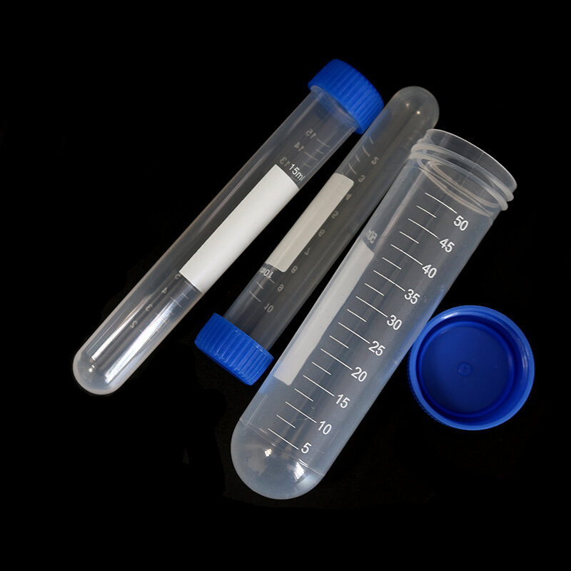 Tubo de ensayo Pcr de fondo redondo, tubo de centrífuga de Plasma, Escala de contenedor de laboratorio científico, tapa azul, 50ML, 15ML, 10ML