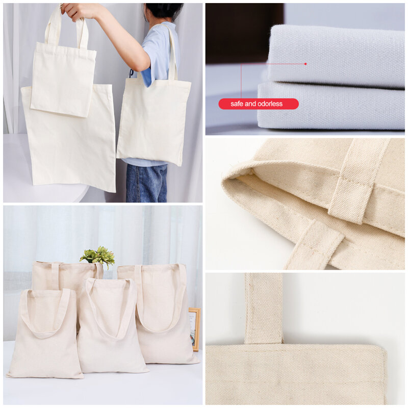 Mulheres Canvas Shoulder Bag cor sólida Casual Tote Bag Reutilizável de grande capacidade Cotton Handbag Compras Praia Bag bege/branco