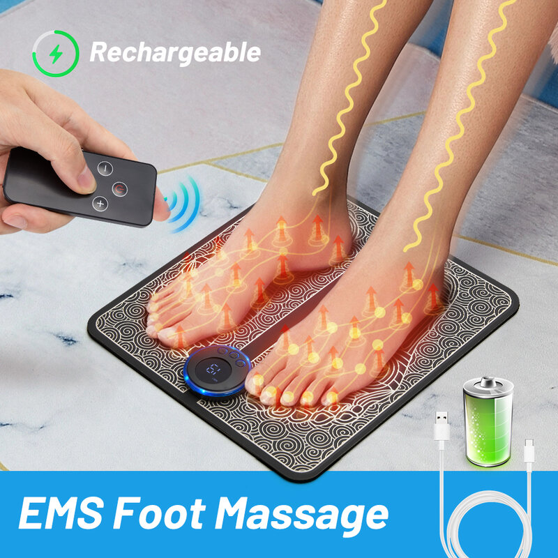 Almohadilla masajeadora eléctrica EMS para pies, esterilla de masaje para estimulación muscular, alivio del dolor, relajación, terapia de pulso, mejora la circulación sanguínea