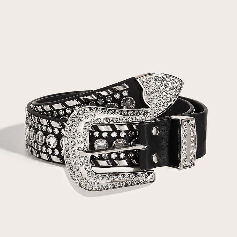 Cinturón de diamantes de imitación Punk Y2K para mujer, hebilla de Metal, pretina de moda, decoración de pantalones vaqueros, cinturón de chica picante