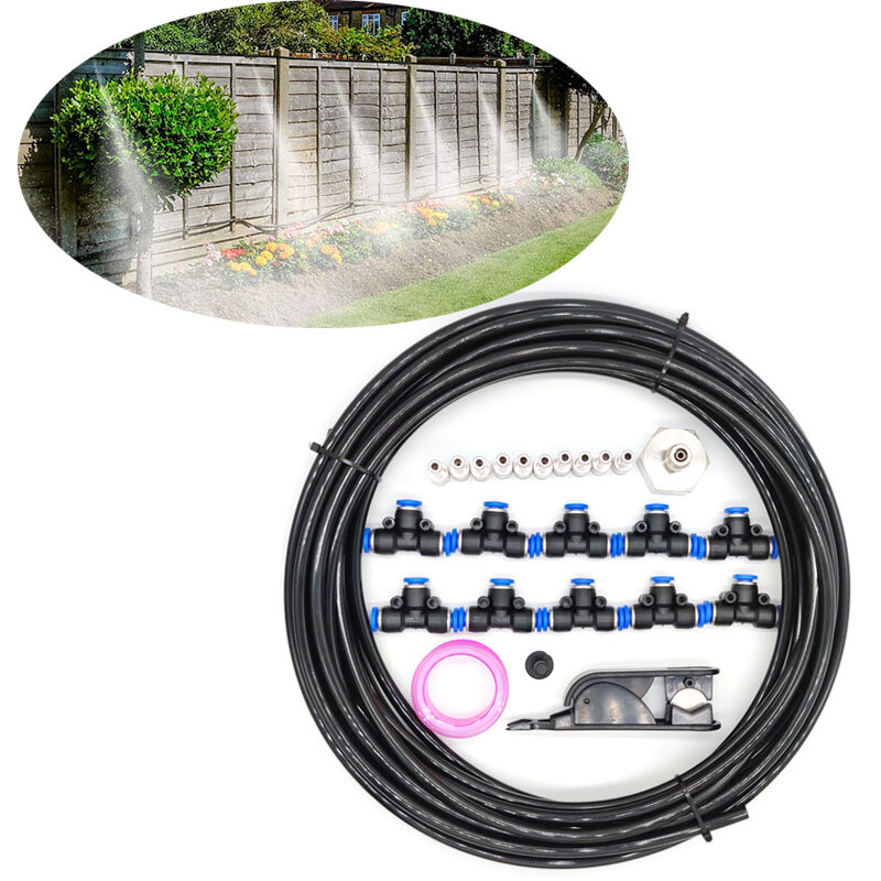 40FT DIY Garden Water Spray Atomizer 10 Pcs Quick Connection Misting System For Terrace Patio Umbrella Trampoline Greenhouse