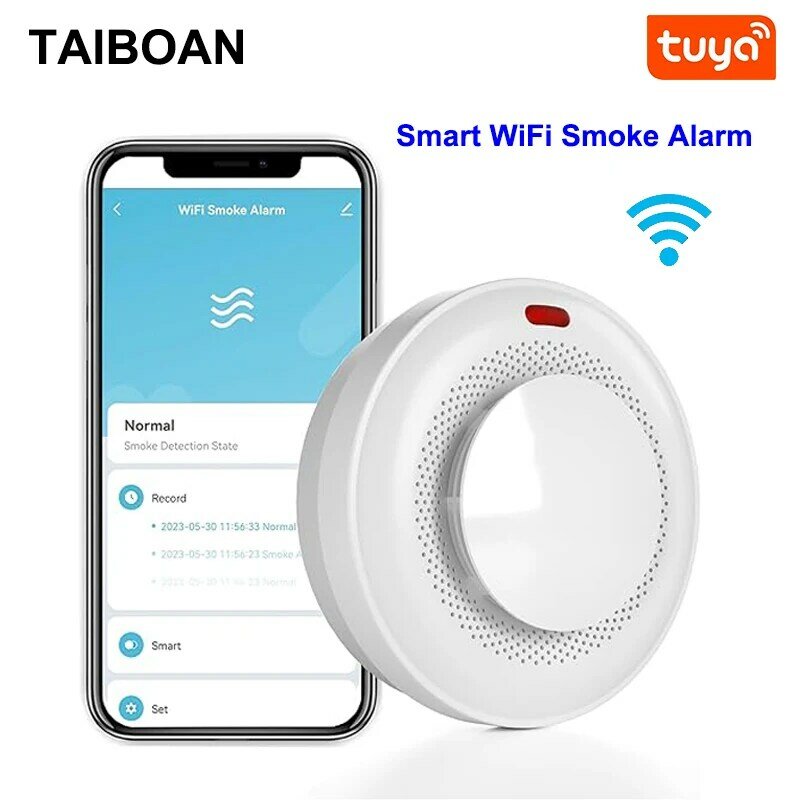 TAIBOAN-Detector de humo inalámbrico con Graffiti, alarma de humo blanca, WIFI, alta sensibilidad, compatible con aplicación de teléfono inteligente, Control remoto