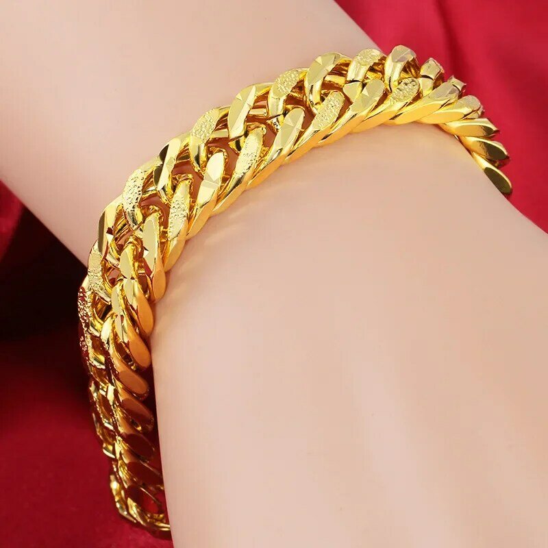 Bracelet de luxe en or 24 carats pour hommes, bijou arabe musulman du Moyen-Orient, anneau de poignet, bracelet classique, or 216.239., 15mm
