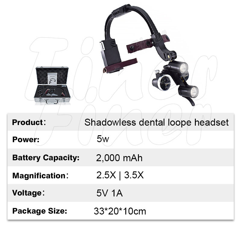 Lupa binocular de ampliação dental, Lupa cirúrgica com farol LED, Headset para cirurgia odontológica, 2.5X, 3.5X