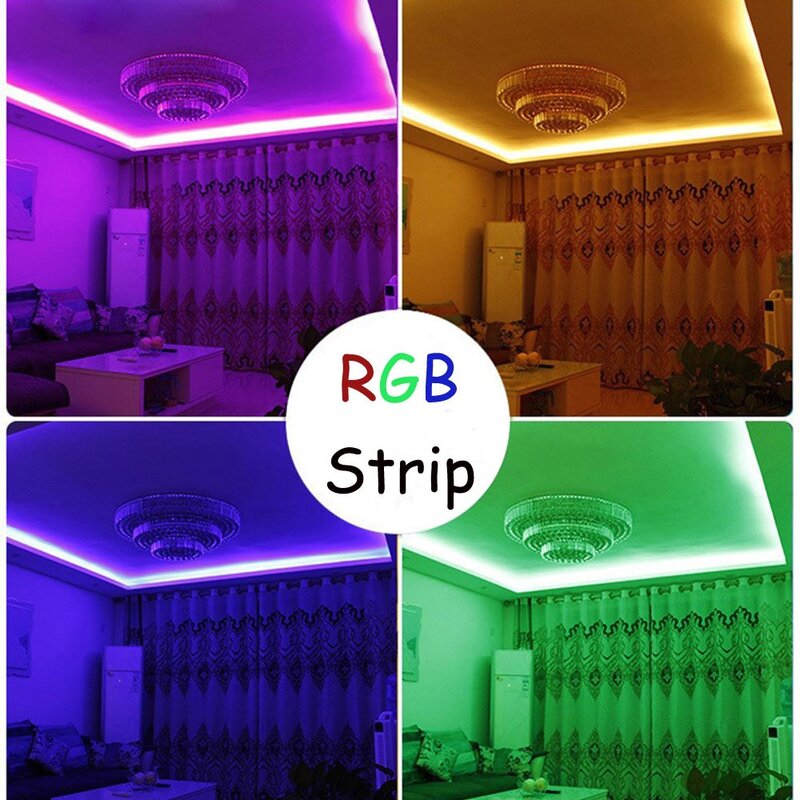 Lampu setrip LED RGB antiair, lampu setrip LED RGB 220V pengendali jarak jauh berubah warna lampu pita Neon 60LED/m banyak warna dekorasi taman