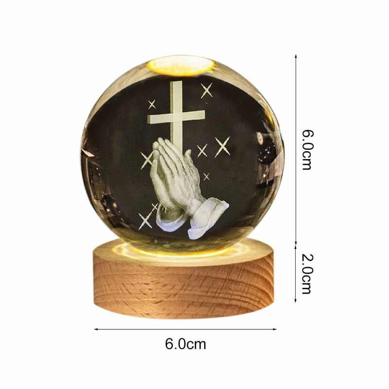 Kerajinan Tangan Kayu Pencahayaan USB Cahaya Malam 3D Kristal Kaca Bola LED Tampilan Berdiri Gereja Acara Souvenir