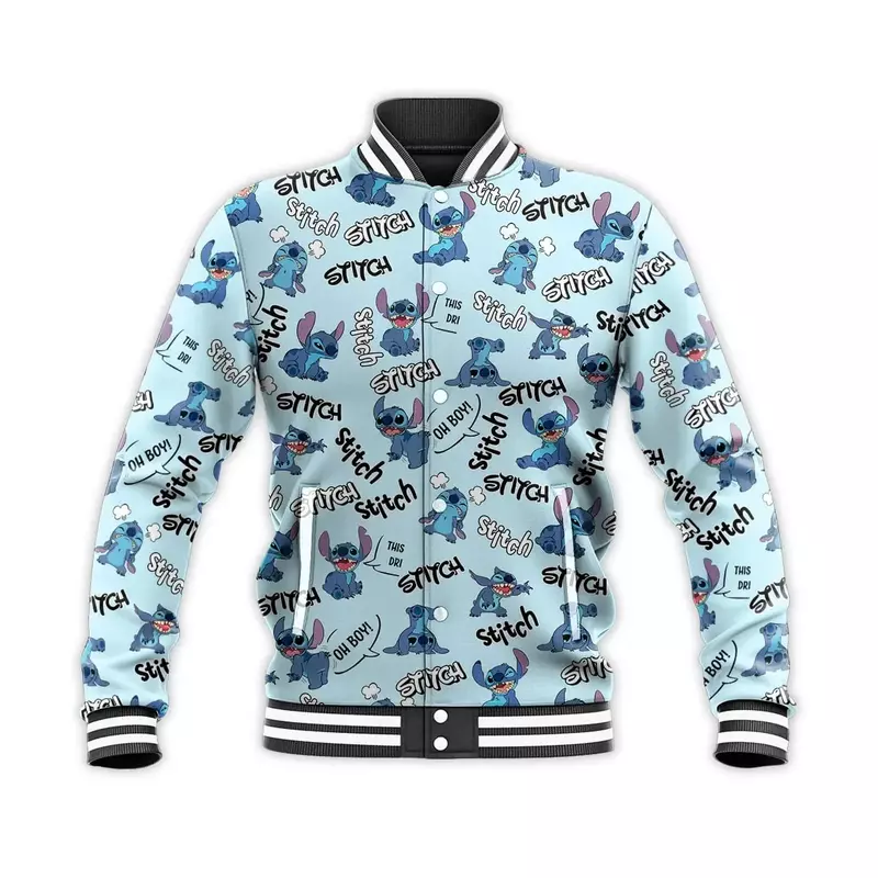 Disney Stitch Baseball Jacket Men's Women Hip Hop Harajuku Jacket Custom Name Streetwear Boys Girls Loose Coats