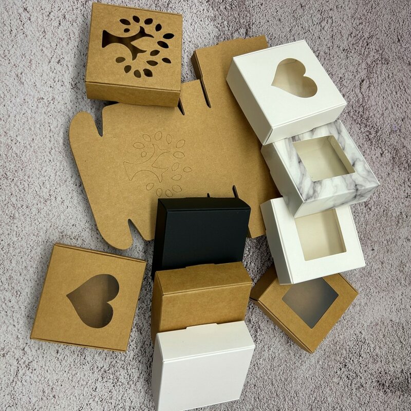 30 Stück Kraft papier Pappe Schmuck Verpackungs boxen DIY handgemachte Geschenk box klar PVC Fenster Displays Geschenke Displays Verpackungs box