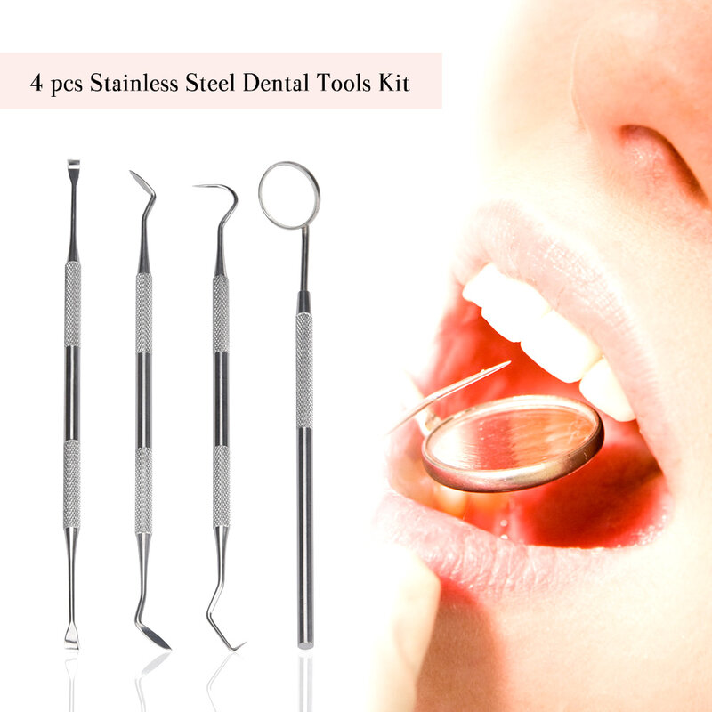 4 stücke Zahnhygiene-Tool-Kit Instrumente Zahnarzt Zahnstein Schaber Scaler Zahnstein Plaque Entferner Zähne Reinigung Mundpflege-Tool