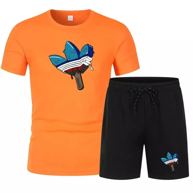 Мужской Комплект футболок с принтом, быстросохнущие шорты, дышащий спортивный комплект, комплект для бега, летняя мода, новинка, 2024