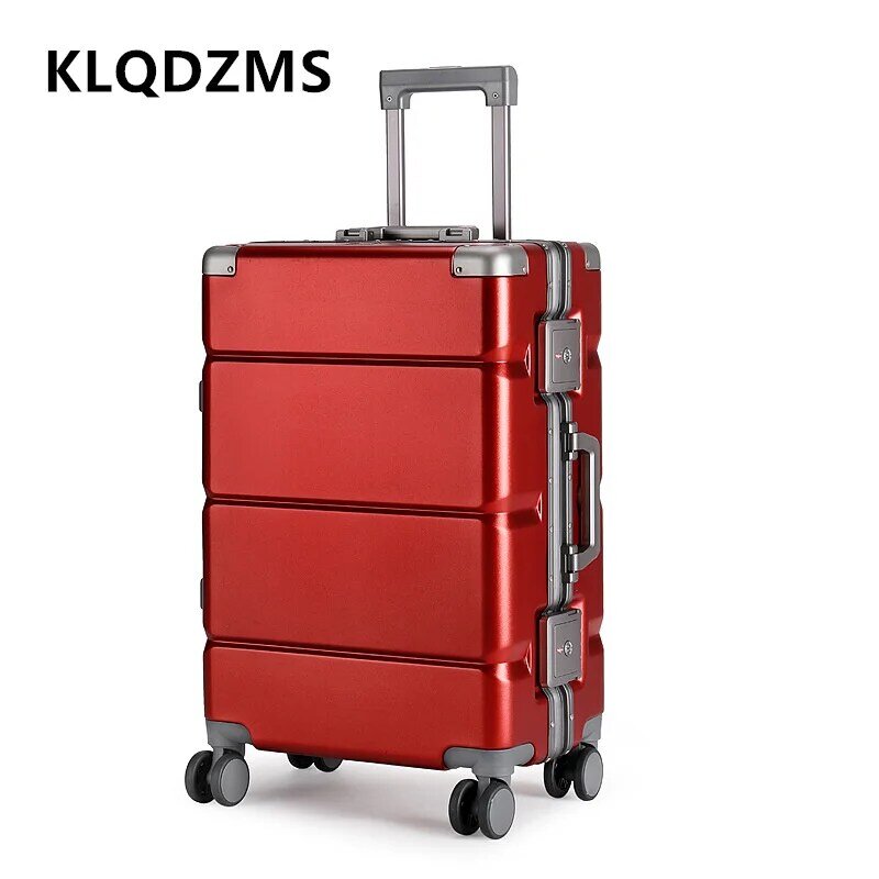 Klqdzms-ホイール付きキャビン荷物、女性用スーツケース、大容量トロリーケース、アルミニウムフレーム、20 "アルミニウム、22" 、24 "、26" 、28"