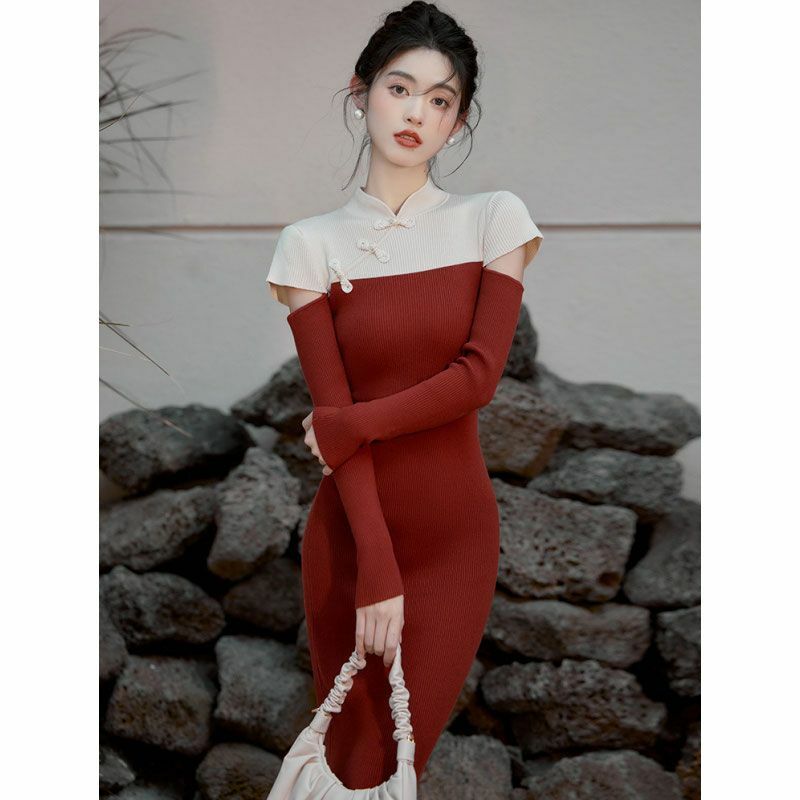 Qipao-vestido de encaje clásico para mujer, vestido Cheongsam Oriental, elegante, Delgado, diario, elegante, estilo francés, mejorado