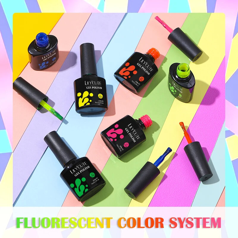 LILYCUTE-esmalte de uñas en Gel fluorescente, barniz semipermanente de Color neón, rojo, amarillo, verde, arte de uñas, LED UV, manicura, 7ML