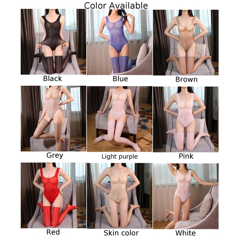 Bodysuit sexy de corte alto feminino, óleo brilhante, liso ver através de maiô, lingerie clubwear, transparente, ultra fino, elástico swimwear