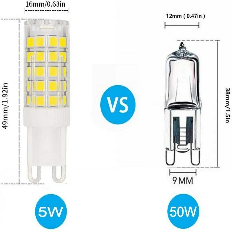 가장 밝은 G9 LED 조명 업그레이드, 세라믹 SMD2835 LED 전구, 따뜻하고 차가운 흰색 스포트라이트, 할로겐 램프 교체, AC220V 5W 7W 9W 12W