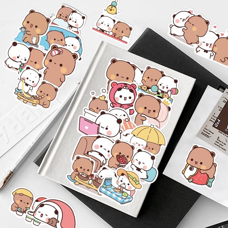 50sheets/set Panda Cute Bear and Panda Stickers PVC Bear Bubu Dudu Stickers Cartoon Waterproof Cartoon Bear and Panda Stickers