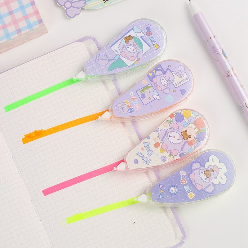 Highlighter Correction Tape Cute Multi Functional Labeling Masking Tape Erasable Marker Silky Correction Tape for School Office