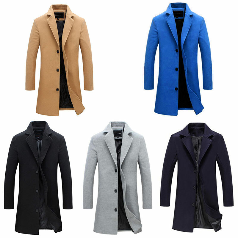 Sobretudo de lã manga longa masculino, trench coats, jaqueta fina, casaco de bolso, outwear elegante, inverno