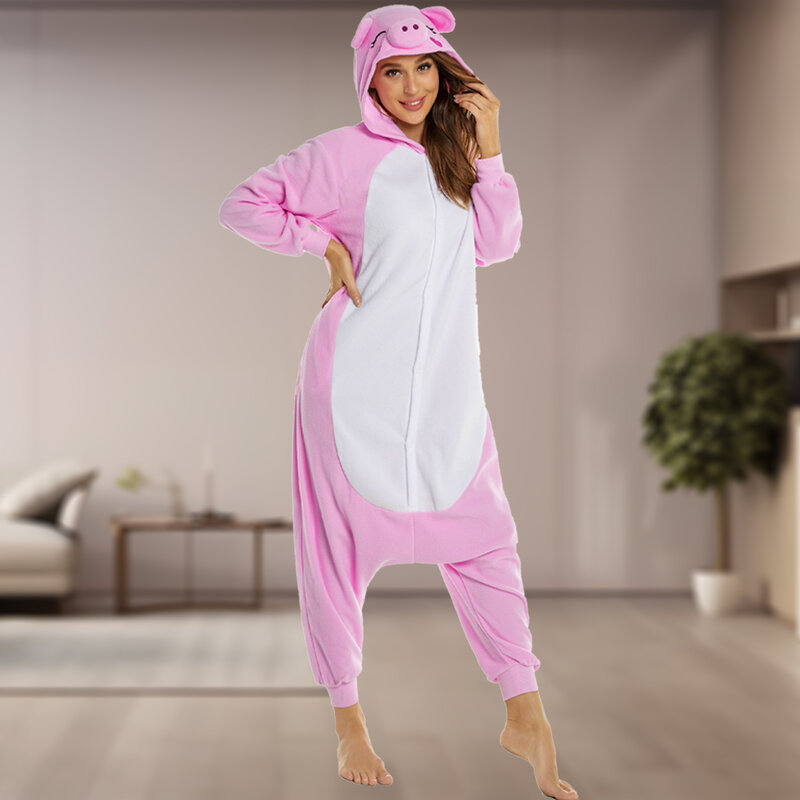 CANASOUR-Pijama de una pieza para mujer adulta, disfraz de cerdo rosa, ropa de dormir para Halloween y Navidad