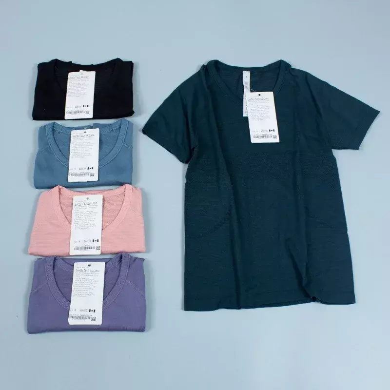 Traje de yoga elástico de secado rápido para mujer, camiseta informal de manga corta con logotipo impreso, 2.0