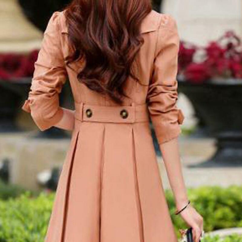 Mid Length Trench Coat Stylish Mid-length Double-breasted Women's Jacket Solid Color Pleated A-line for Fall/winter for Home