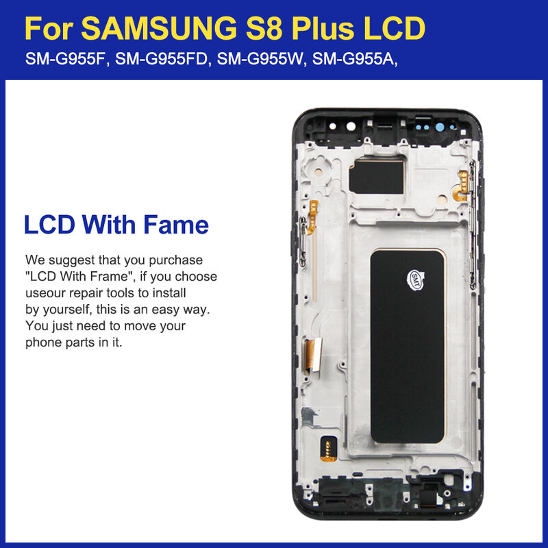 Tela LCD para samsung galaxy s8 plus, painel de toque com moldura, 100% testado, tft 6.2 polegadas, g955 g955f g955fd g955f g955