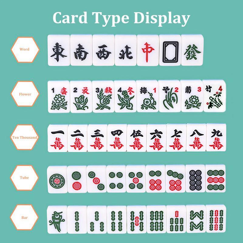 Juego de Mahjong chino tradicional con bolsa suave, portátil, 144 azulejos, Mah-Jong para viajes, tiempo libre familiar