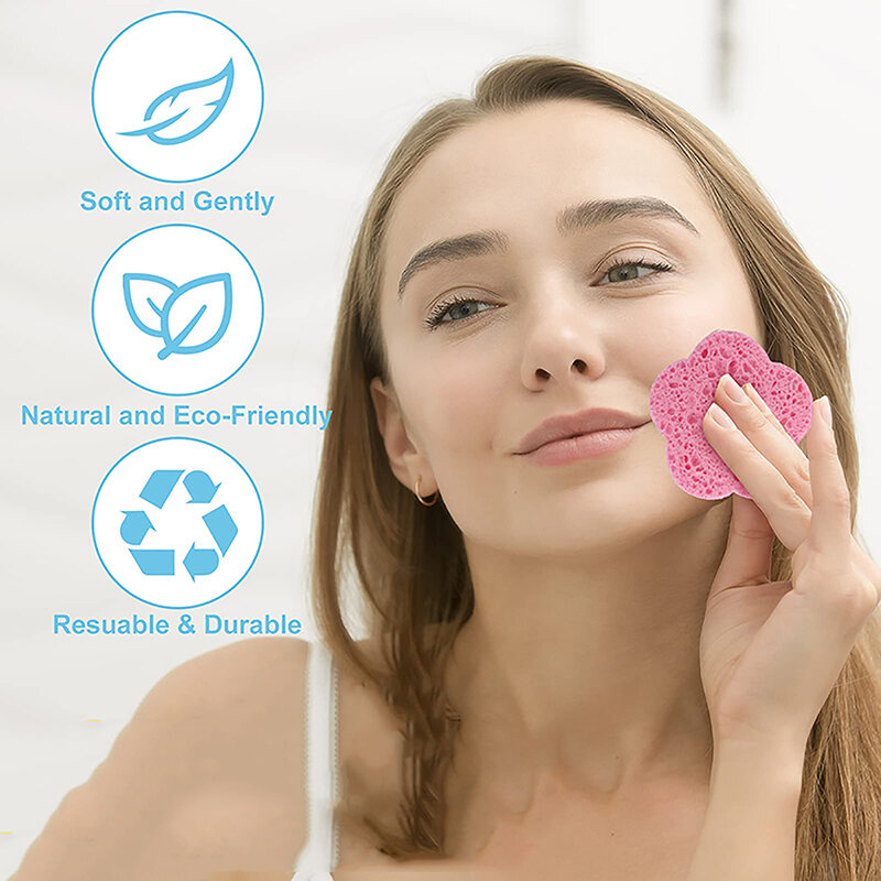 Celulose Natural Rosto Limpeza Esponja Pad, Plum-Shaped, Máscara Esfoliante, Massagem Facial Spa, Remoção de Maquiagem, 20 pcs, 50 pcs