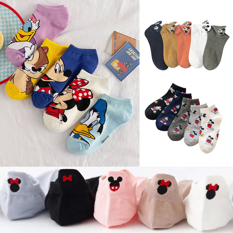 Meias de algodão do Mickey Mouse feminino, quente, prático, selvagem, Disney, moda, novo, quatro estações
