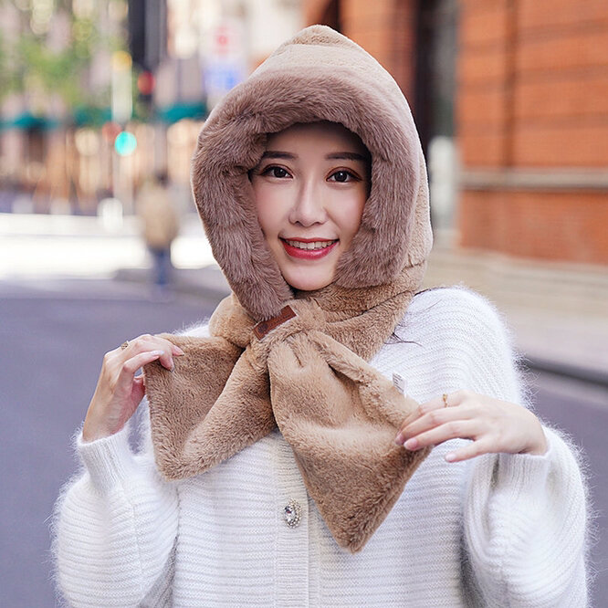 Écharpe en peluche pour femme, chapeau, épais, résistant au froid, chaud, coupe-vent, Protection des oreilles, Protection d'extérieur, kaki